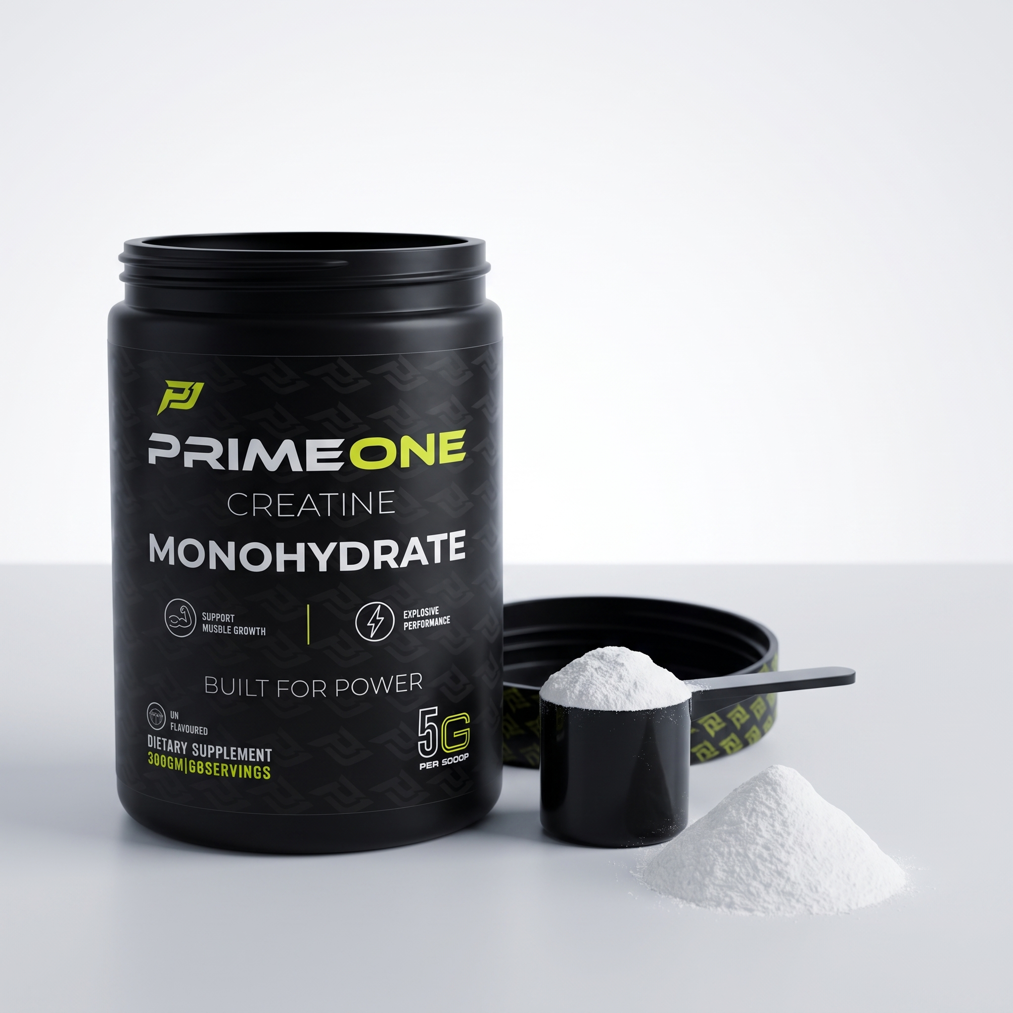 PrimeOne Creatine Monohydrate — scoop and powder